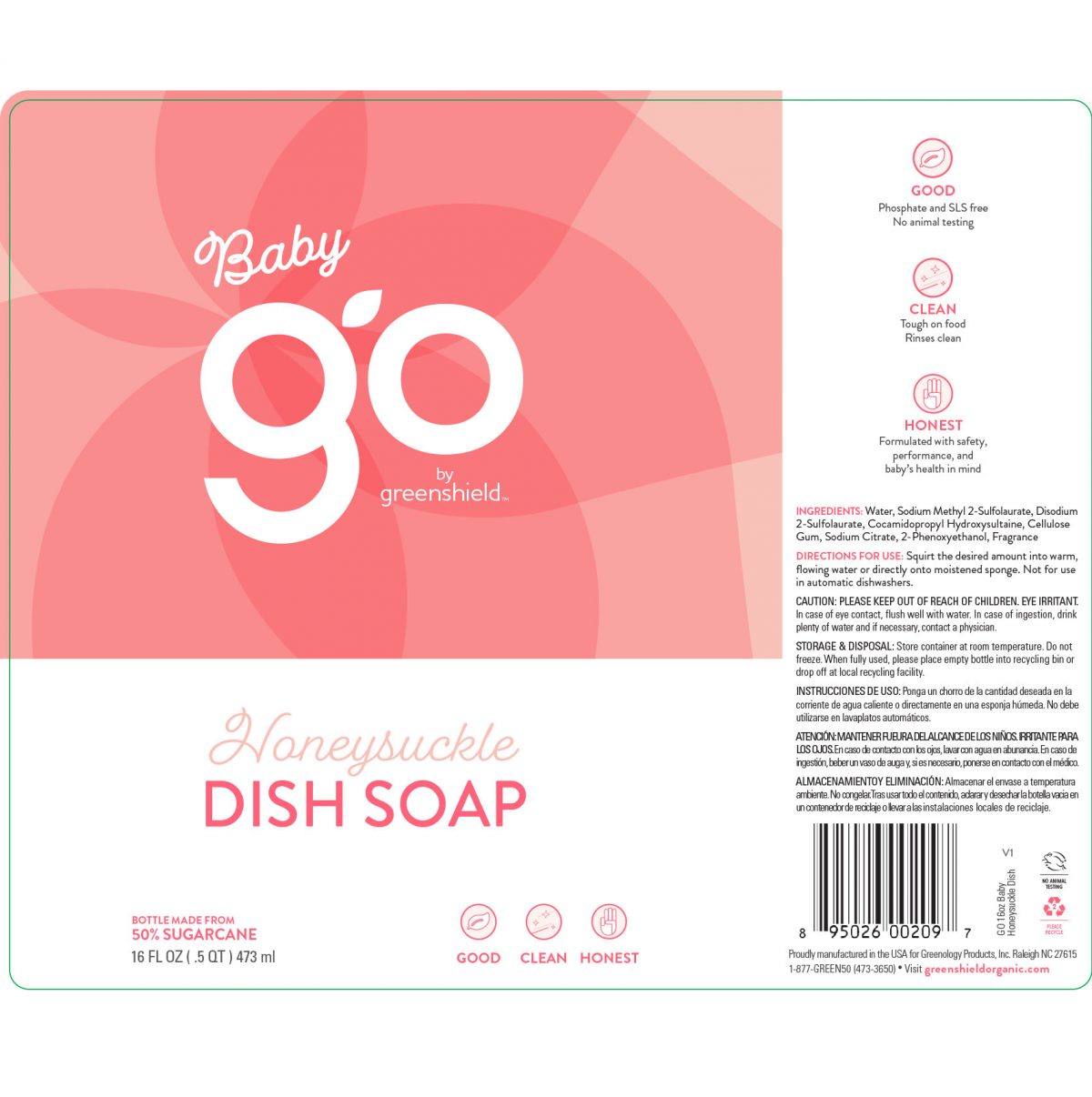 Baby Dish Soap in Honeysuckle Greenshield Organic